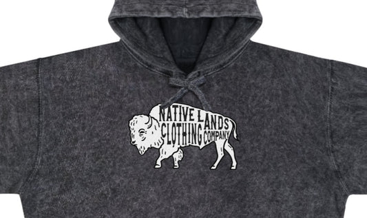 Hoodie Bison Graphic Mineral Wash Native American