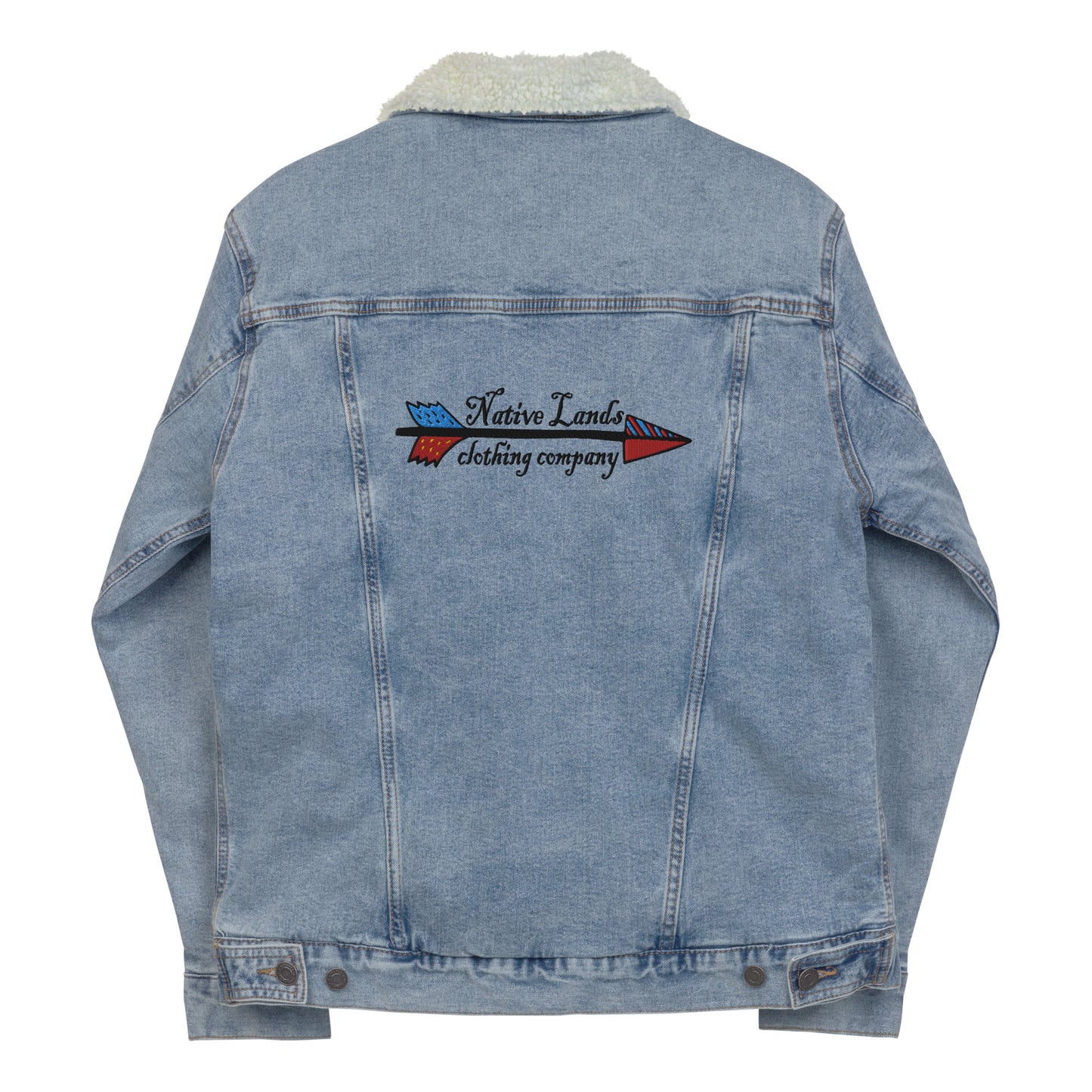 Native Arrow Denim Sherpa Jacket (front/back) Embroidered Native American
