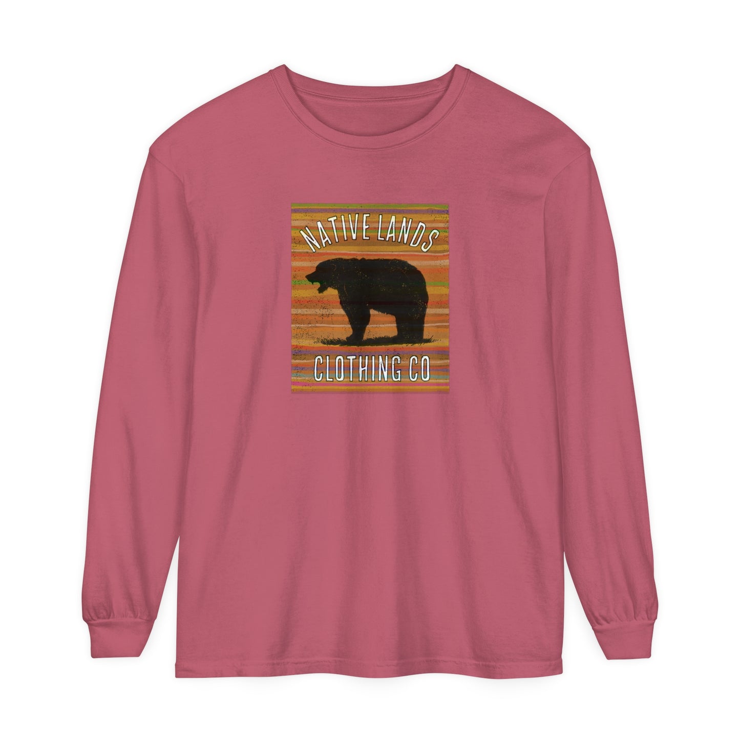 Bear Roaring Garment-Dyed Long Sleeve Shirt Earth Cotton - First Nations, Canadian Aboriginal, Indigenous, Native American