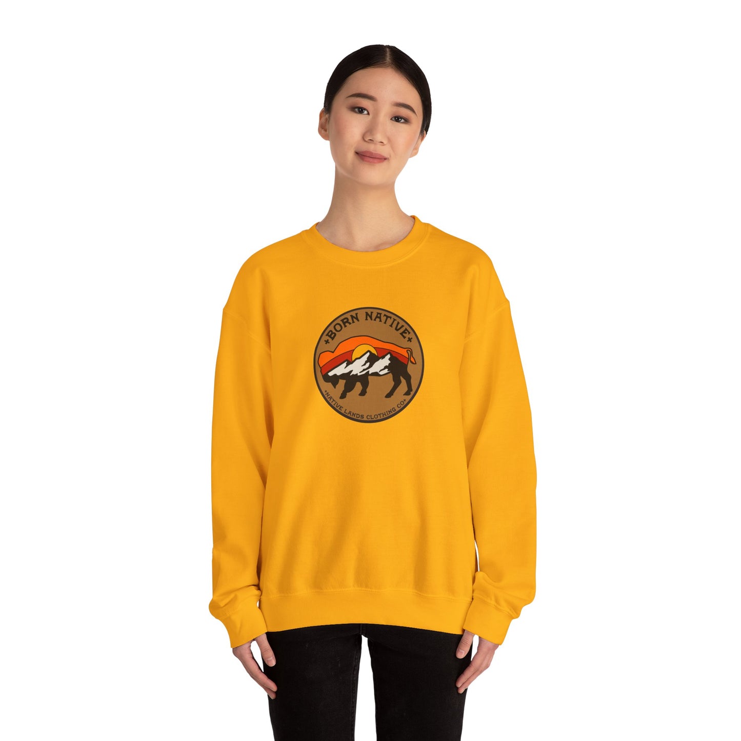 Sweatshirt Rugadh Dúchasach Bison Sun Cotton - Na Chéad Náisiúin, Bundúchasach Cheanada, Dúchasach, Meiriceánach Dúchasach