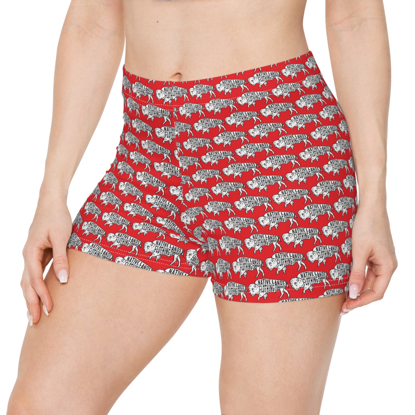 Womens Bison Shorts Native American - Red