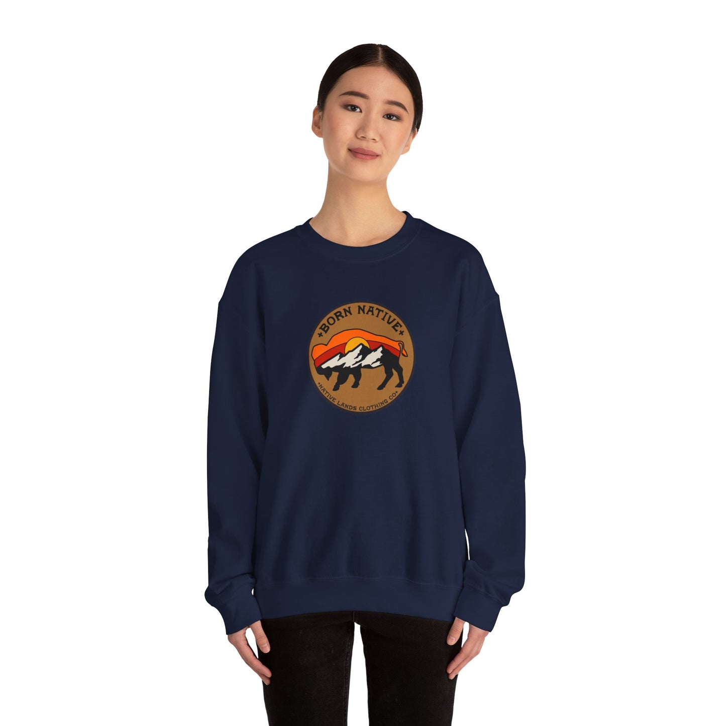 Sweatshirt Rugadh Dúchasach Bison Sun Cotton - Na Chéad Náisiúin, Bundúchasach Cheanada, Dúchasach, Meiriceánach Dúchasach