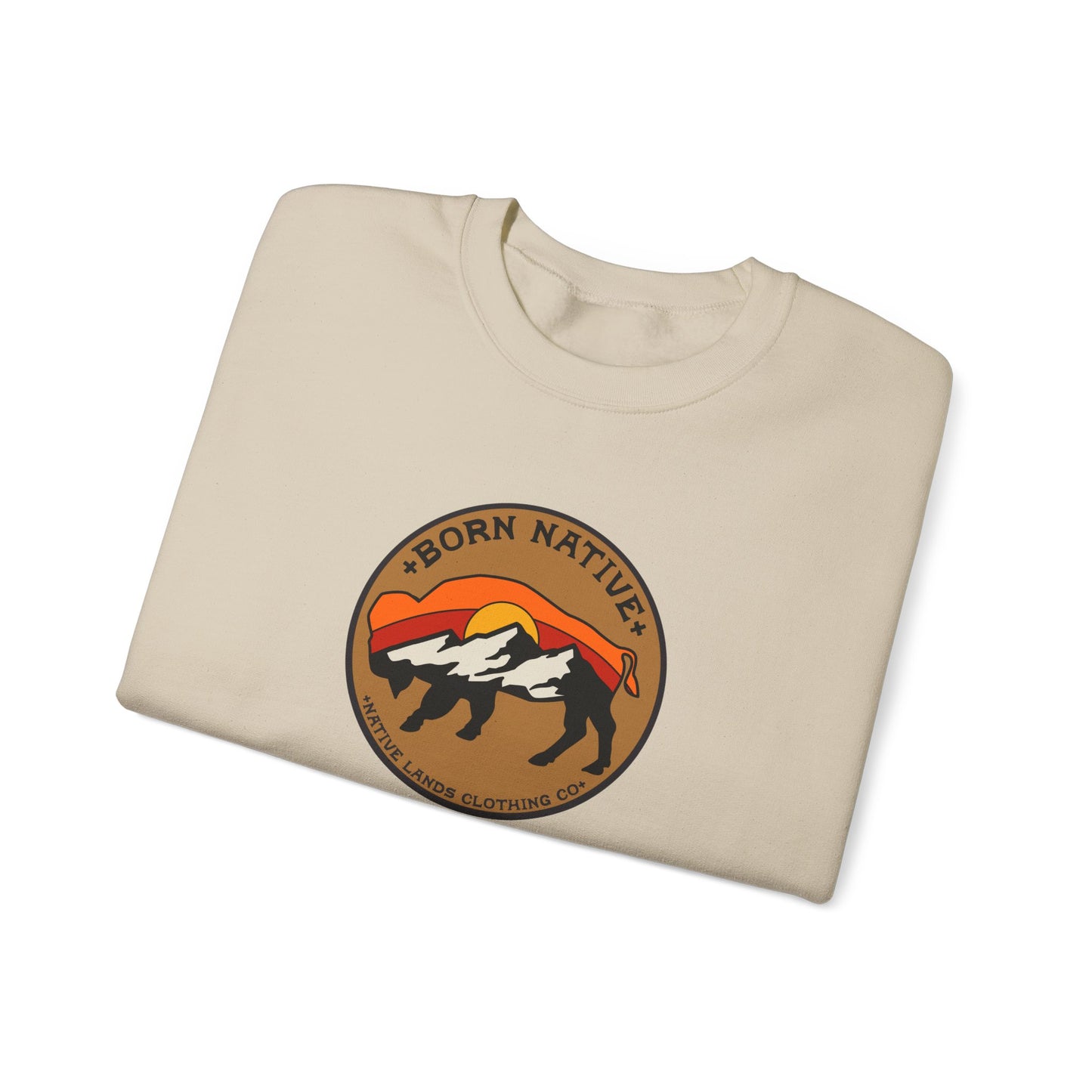 Born Native Sweatshirt Bison Sun Cotton - First Nations, Canadian Aboriginal, Indigenous, Native American