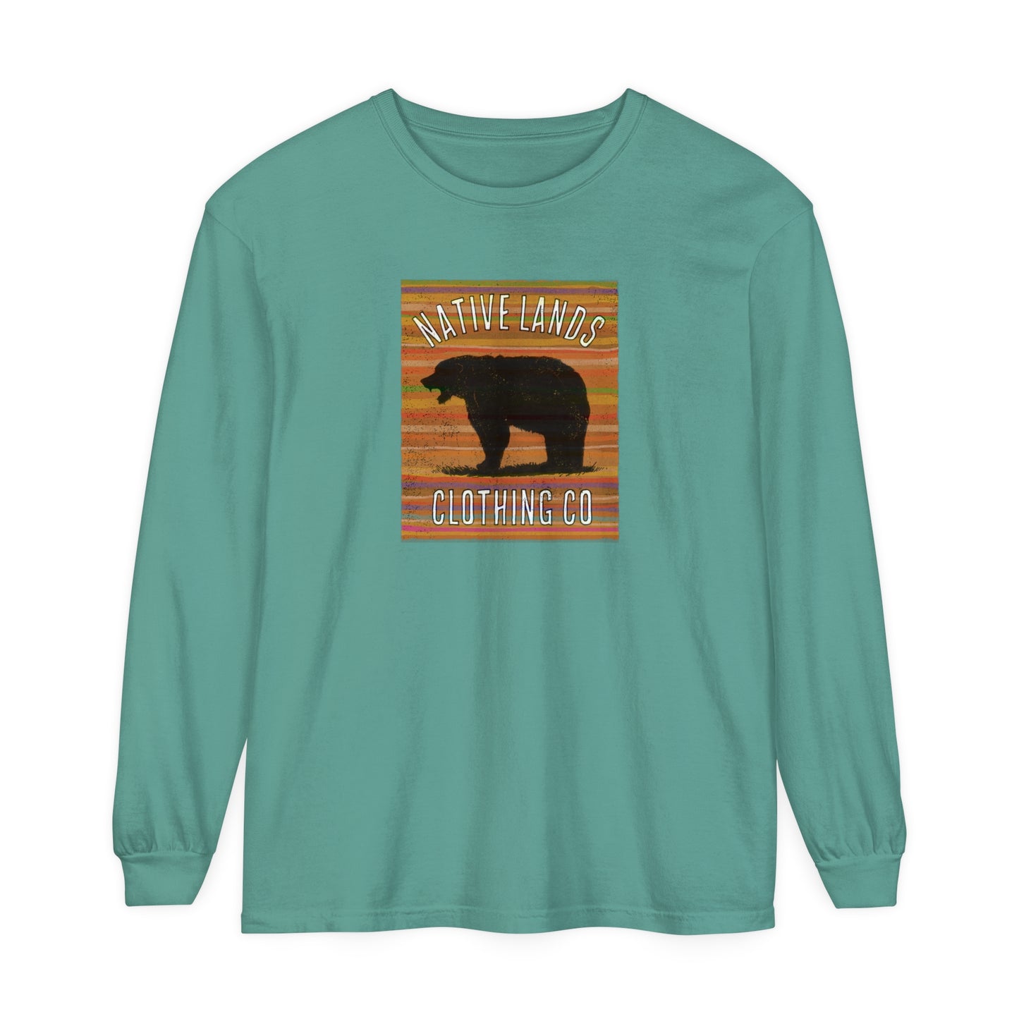 Bear Roaring Garment-Dyed Long Sleeve Shirt Earth Cotton - First Nations, Canadian Aboriginal, Indigenous, Native American