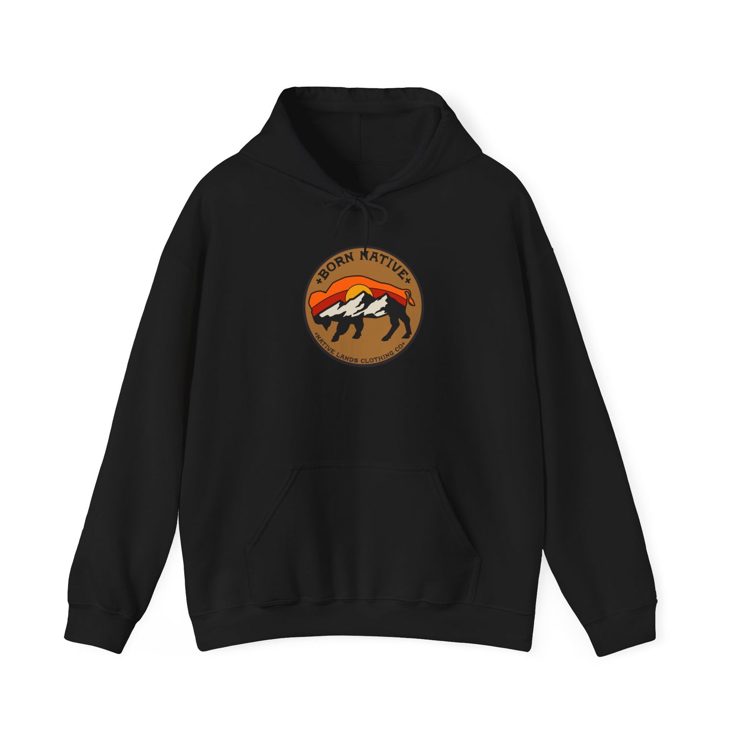 Born Native Hoodie Bison Sun Graphic Cotton Native American