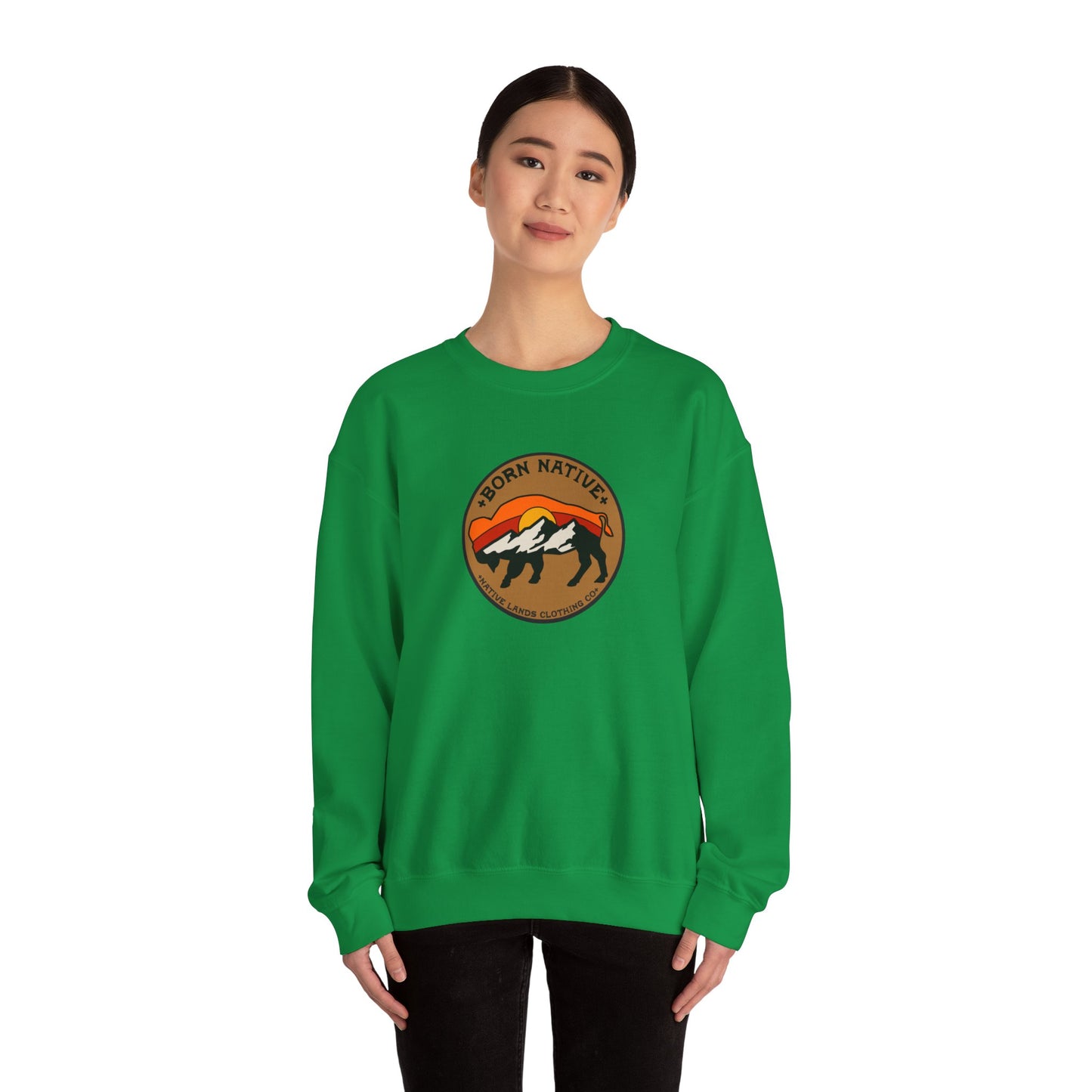 Sweatshirt Rugadh Dúchasach Bison Sun Cotton - Na Chéad Náisiúin, Bundúchasach Cheanada, Dúchasach, Meiriceánach Dúchasach