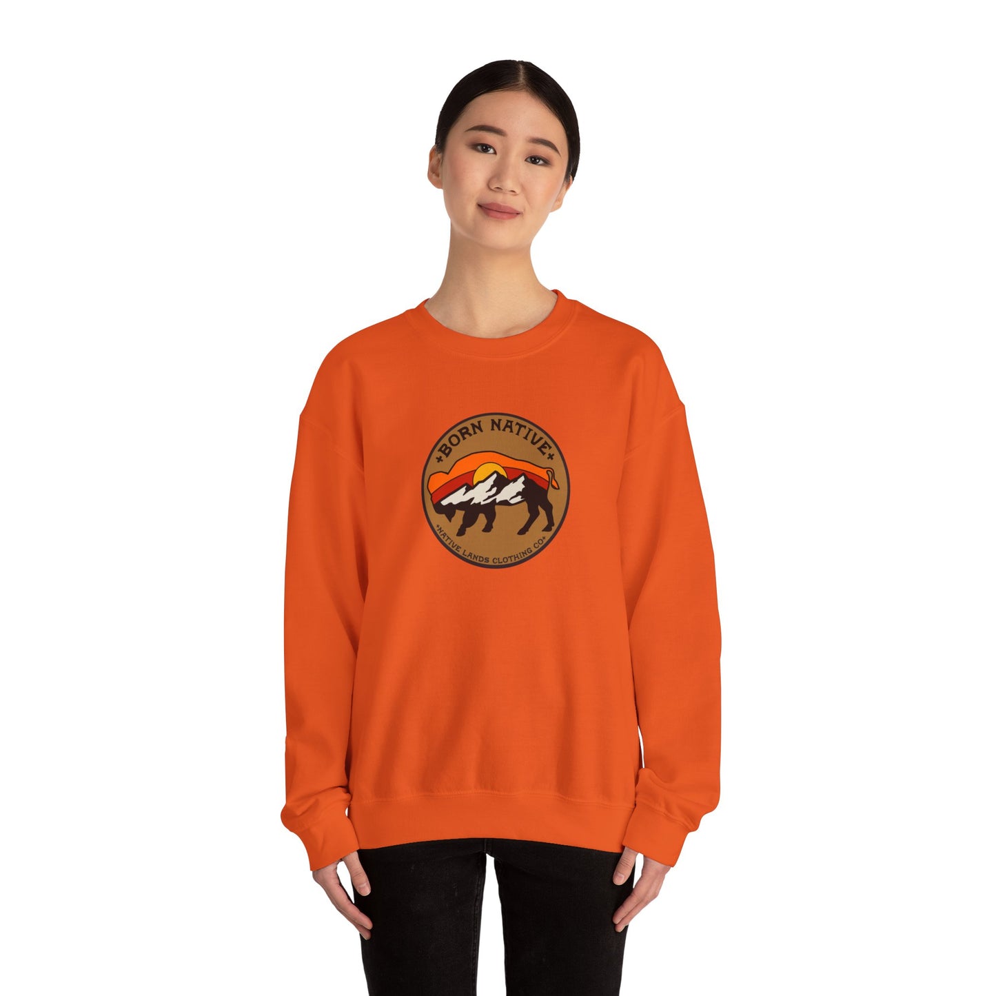 Born Native Sweatshirt Bison Sun Cotton - First Nations, Canadian Aboriginal, Indigenous, Native American