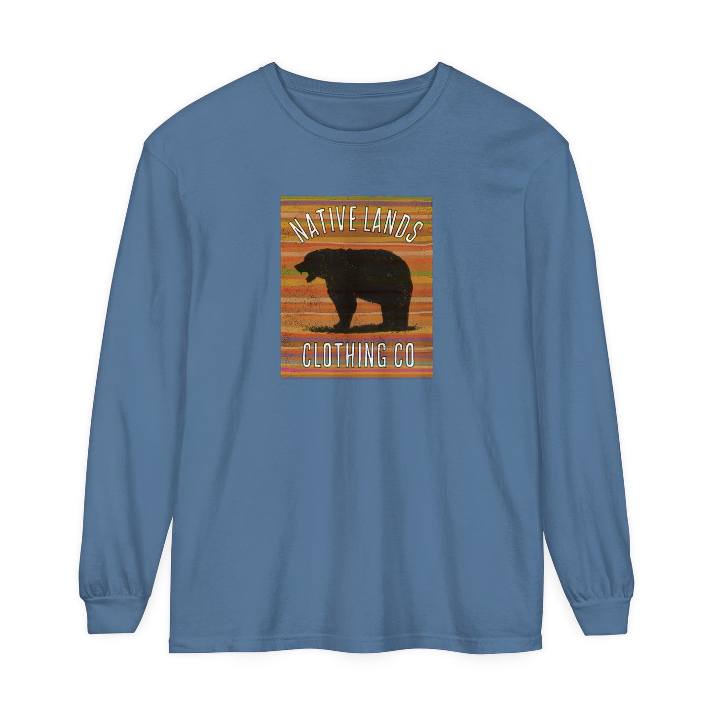 Bear Roaring Garment-Dyed Long Sleeve Shirt Earth Cotton - First Nations, Canadian Aboriginal, Indigenous, Native American