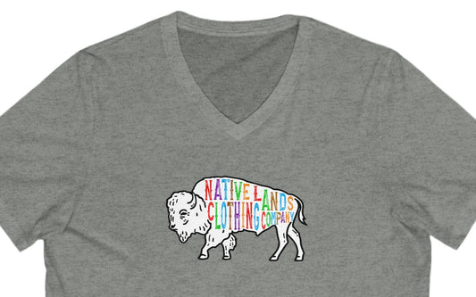 Bison V-Neck Shirt Cotton - First Nations, Canadian Aboriginal, Indigenous, Native American