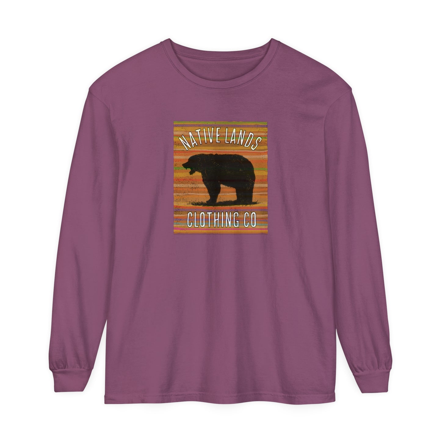 Bear Roaring Garment-Dyed Long Sleeve Shirt Earth Cotton - First Nations, Canadian Aboriginal, Indigenous, Native American