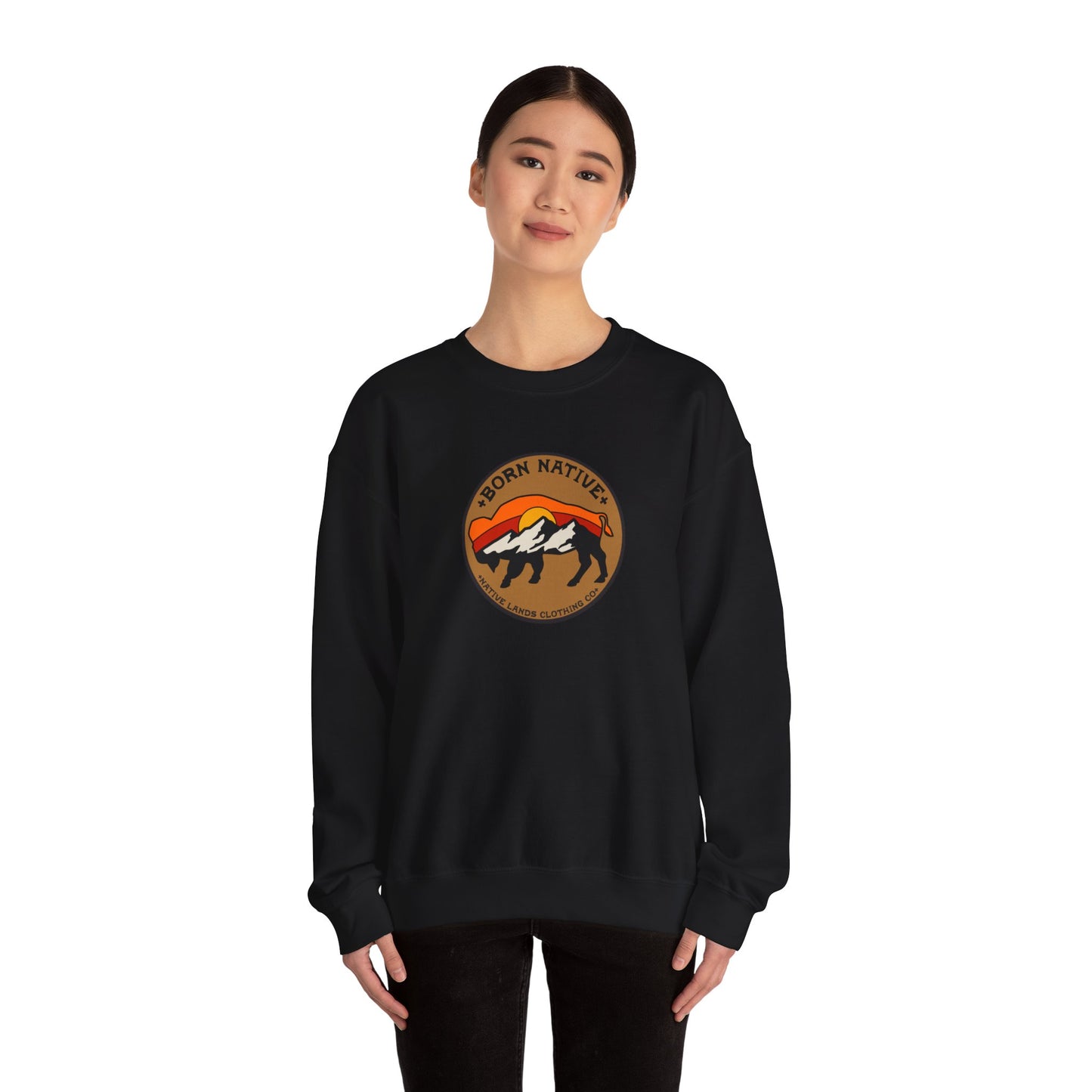 Sweatshirt Rugadh Dúchasach Bison Sun Cotton - Na Chéad Náisiúin, Bundúchasach Cheanada, Dúchasach, Meiriceánach Dúchasach