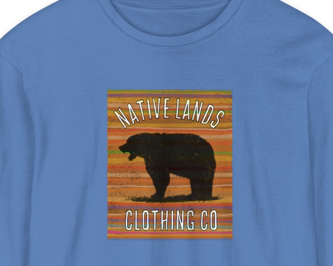 Bear Roaring Garment-Dyed Long Sleeve Shirt Earth Cotton - First Nations, Canadian Aboriginal, Indigenous, Native American