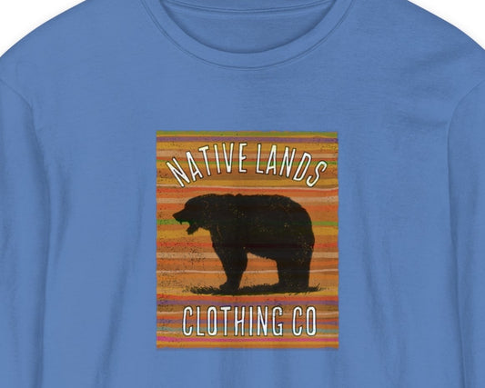 Camicia a maniche lunghe tinta in capo con orso ruggente in cotone nativo americano