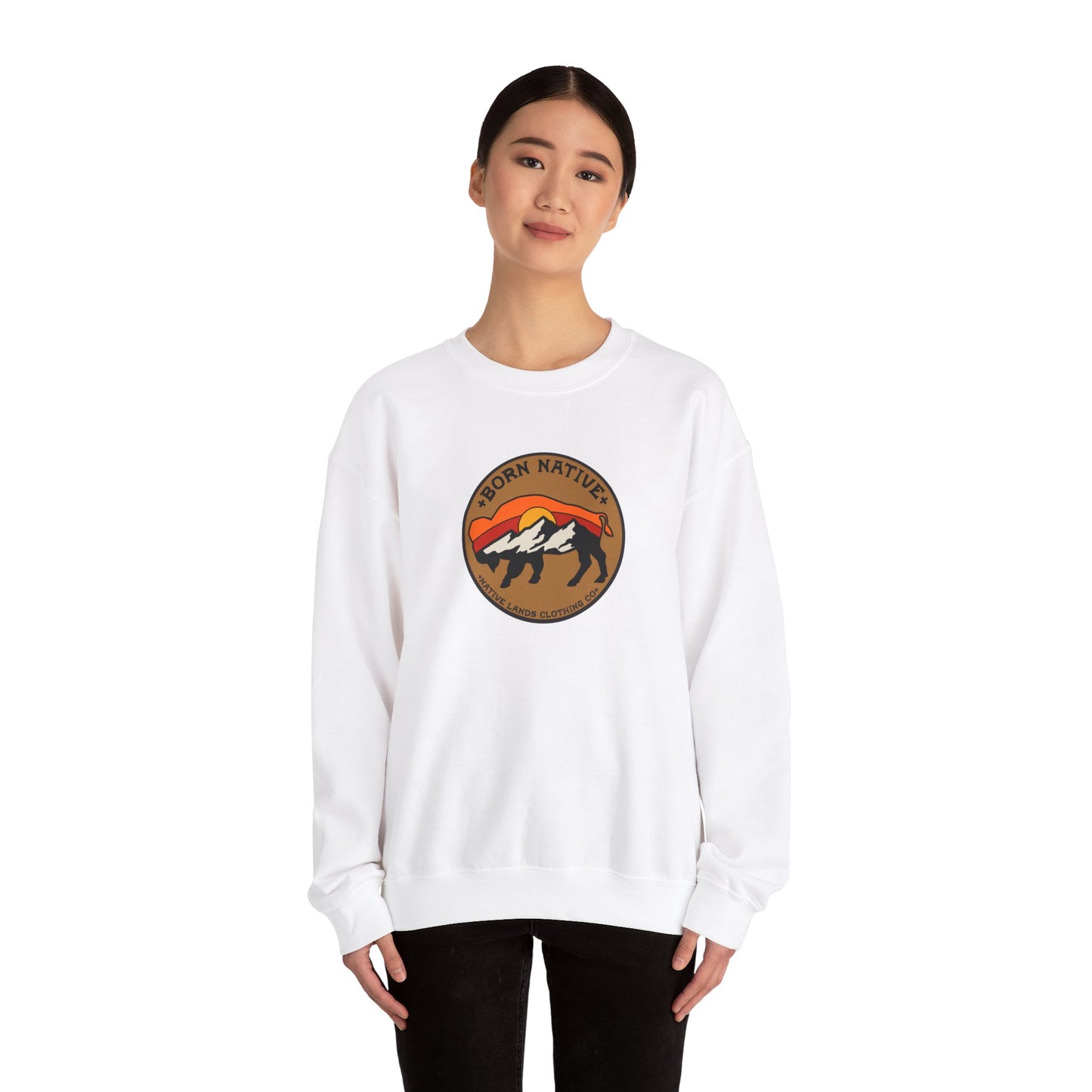 Born Native Sweatshirt Bison Sun Cotton - First Nations, Canadian Aboriginal, Indigenous, Native American