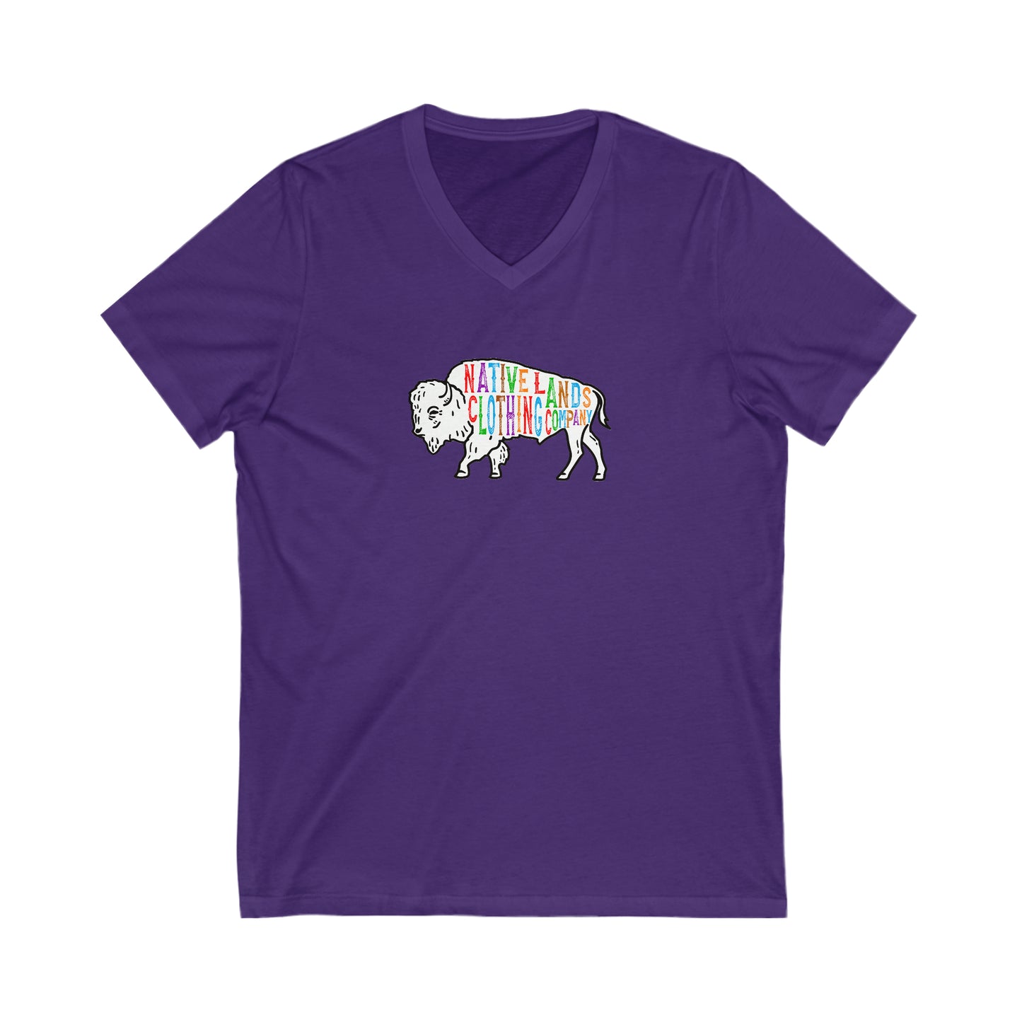 Bison-Shirt mit V-Ausschnitt aus Baumwolle – First Nations, kanadische Aborigines, Indigene, Indianer