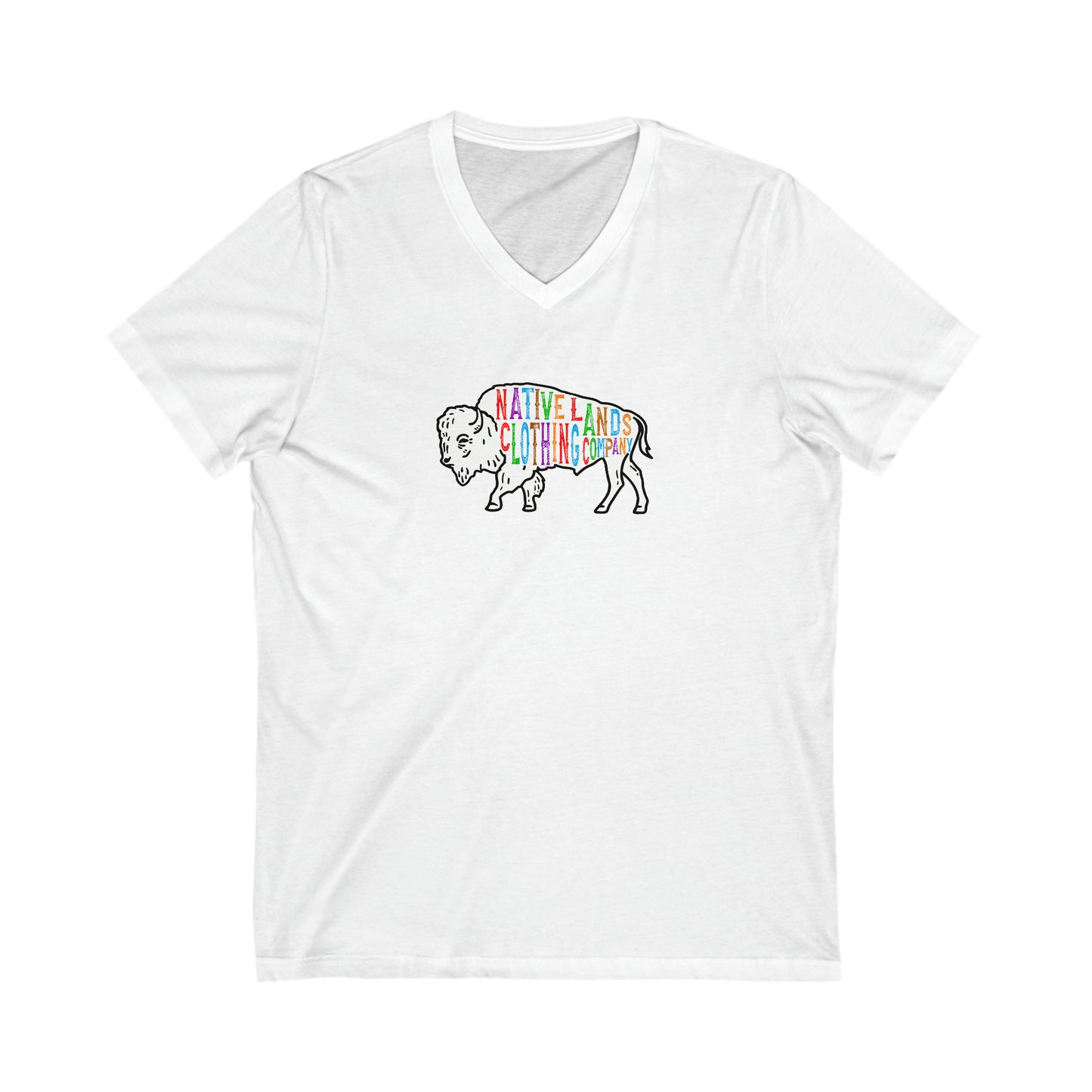 Bison-Shirt mit V-Ausschnitt aus Baumwolle – First Nations, kanadische Aborigines, Indigene, Indianer