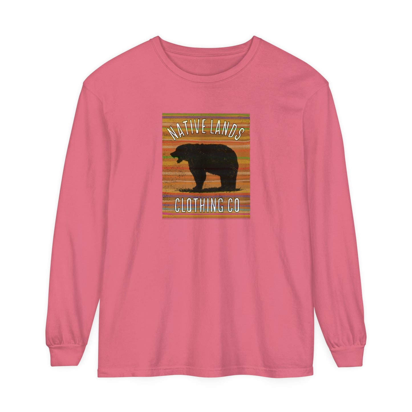 Bear Roaring Garment-Dyed Long Sleeve Shirt Earth Cotton - First Nations, Canadian Aboriginal, Indigenous, Native American