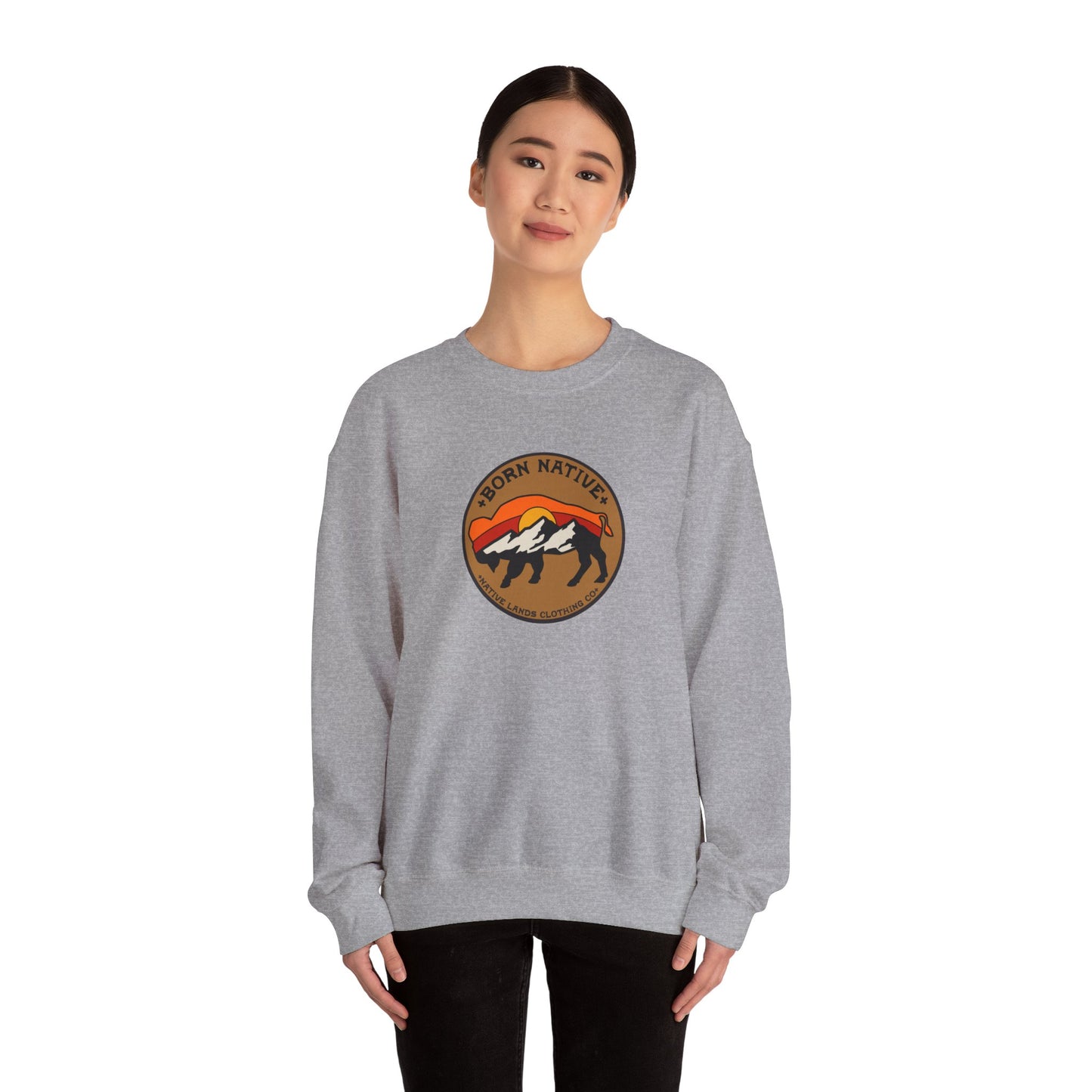 Born Native Sweatshirt Bison Sun Cotton - First Nations, Canadian Aboriginal, Indigenous, Native American