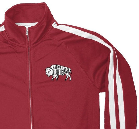 Bison Track Jacket Embroidered First Nations Canadian Aboriginal Indigenous Native American - Red