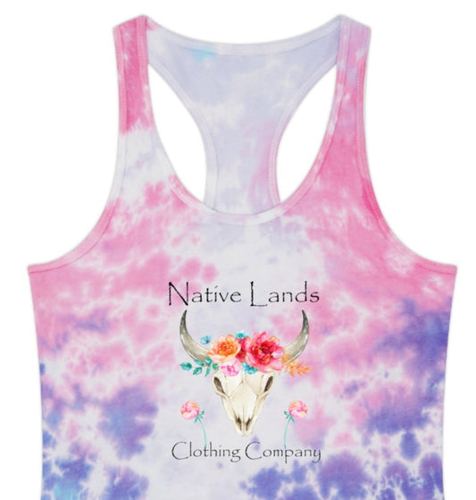 Camiseta sin mangas Tie Dye para mujer con flores nativas americanas