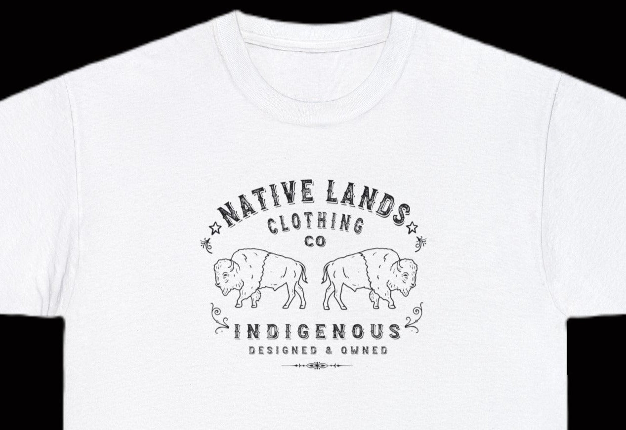 Bisons Shirt Heavy White Cotton Indigenous - First Nations, Canadian Aboriginal, Indigenous, Native American