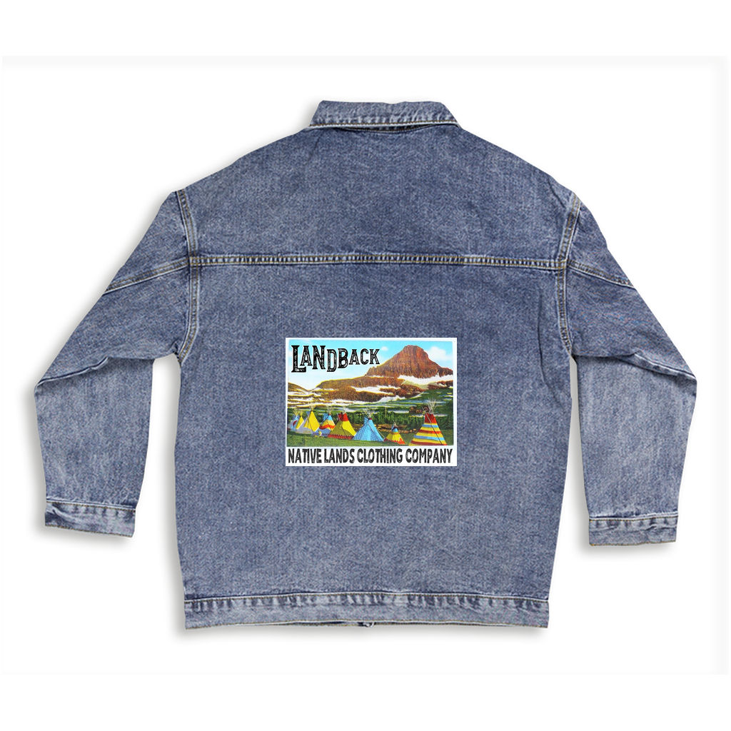 Giacca da donna in denim Landback delle prime nazioni aborigene canadesi indigene native americane