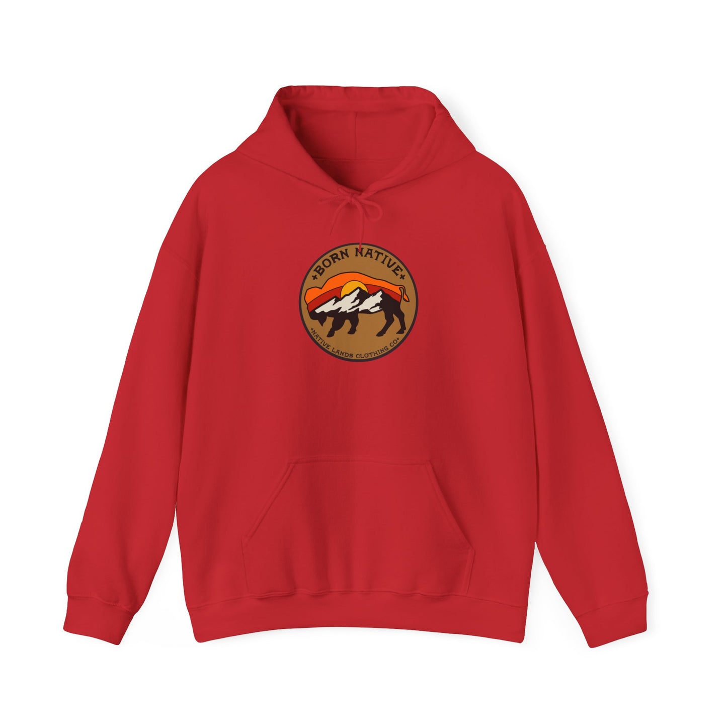 Born Native Hoodie Bison Sun Graphic Cotton – First Nations, kanadische Aborigines, Indigene, Indianer