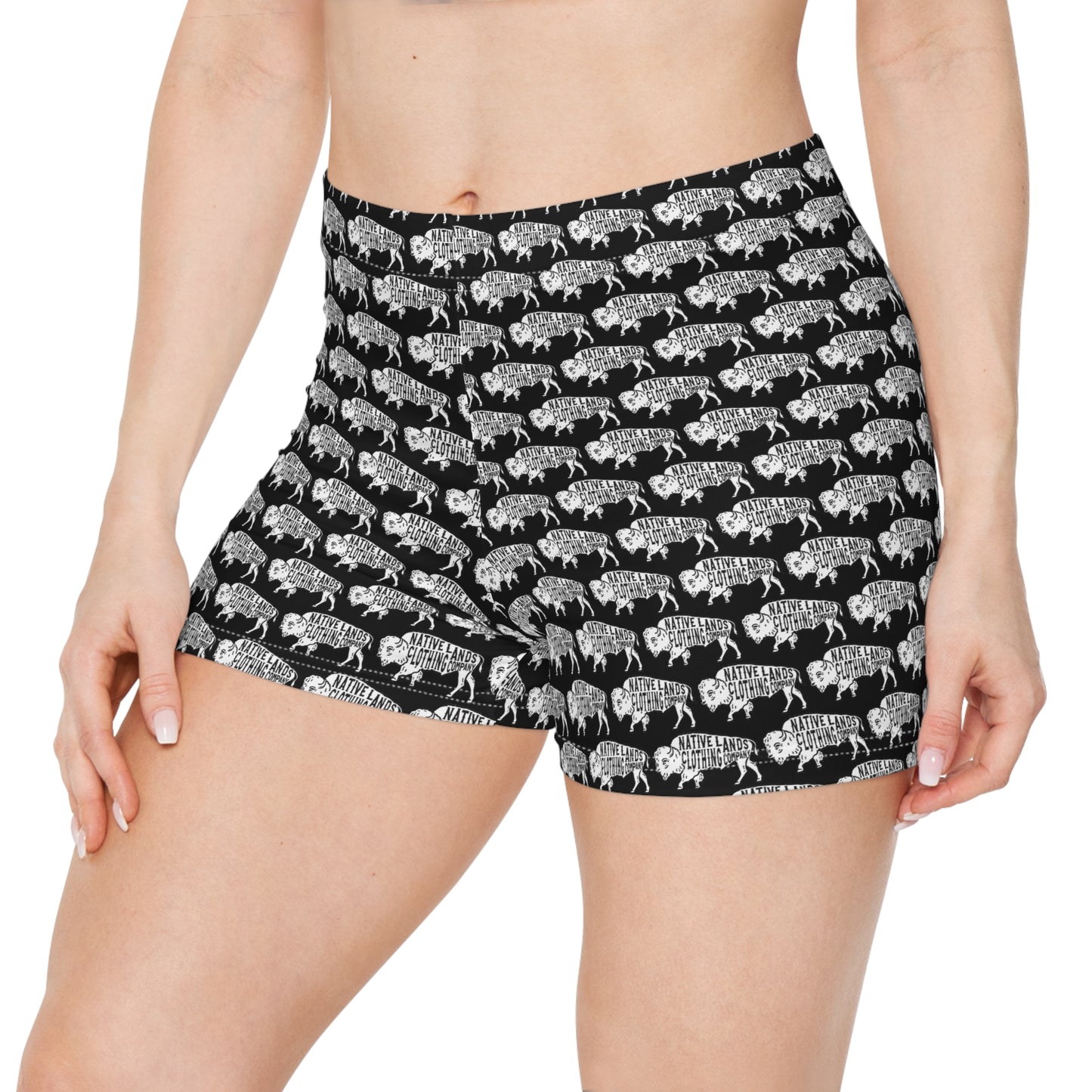 Bison-Shorts für Damen – First Nations, kanadische Aborigines, Indigene, Indianer – Schwarz