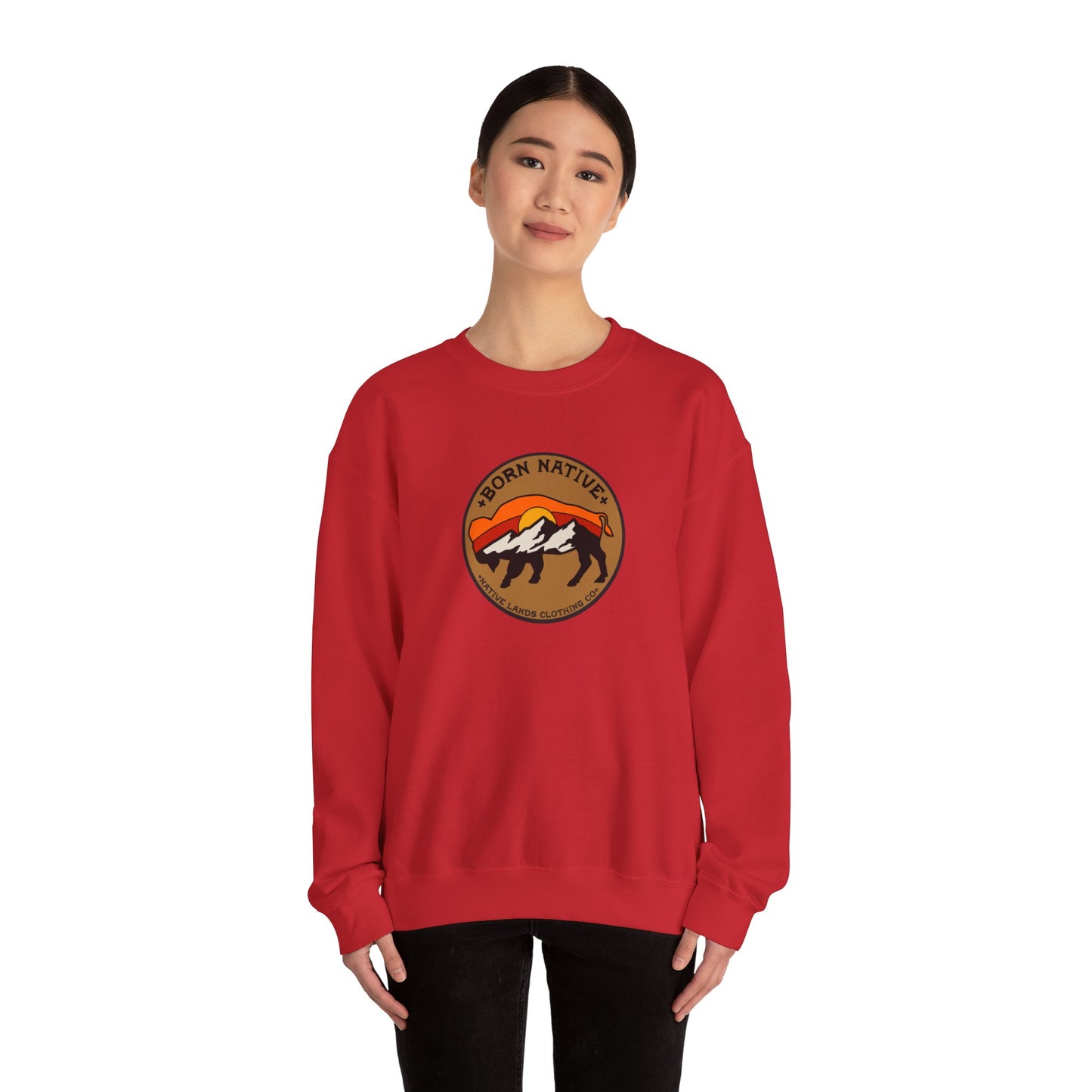 Born Native Sweatshirt Bison Sun Cotton - First Nations, Canadian Aboriginal, Indigenous, Native American