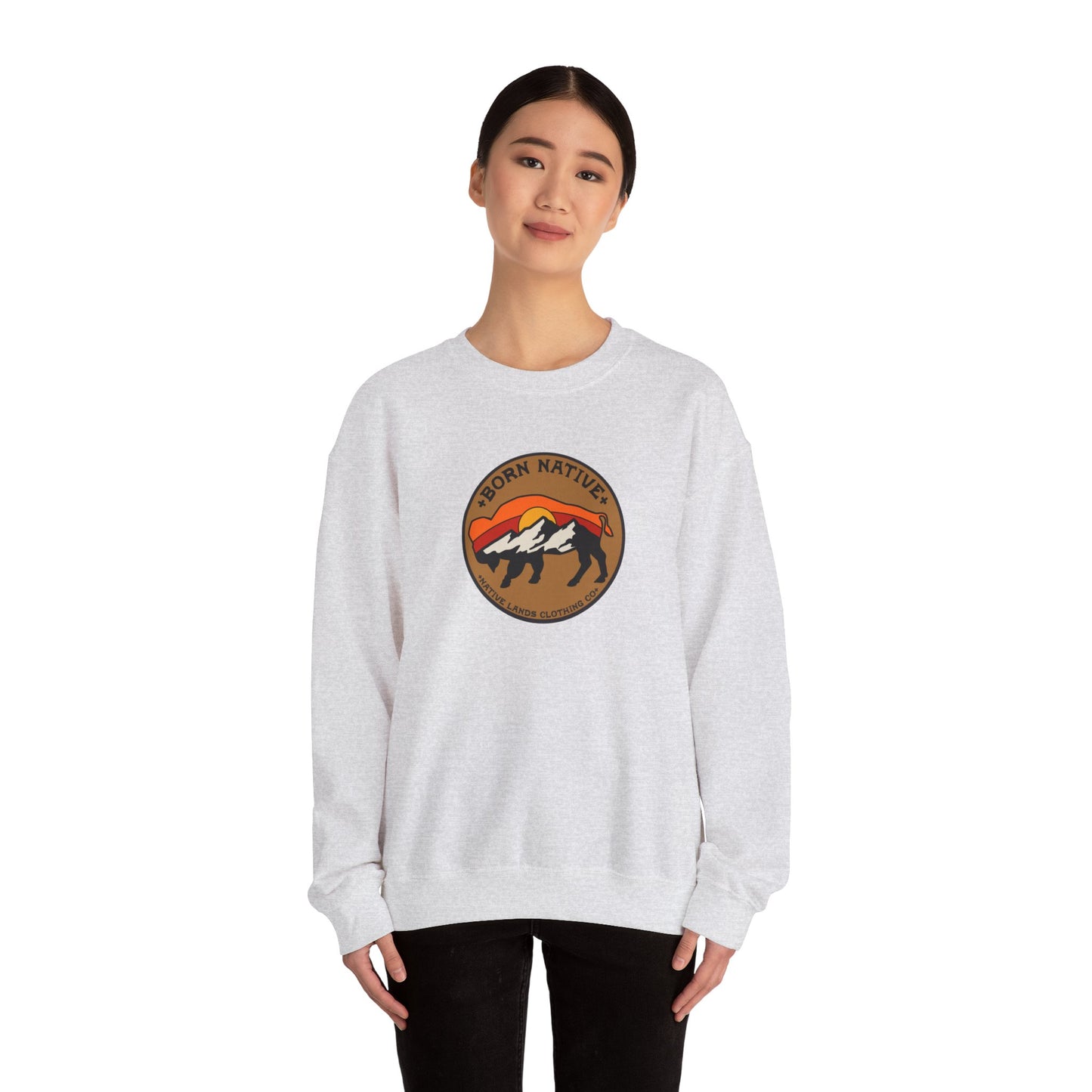 Born Native Sweatshirt Bison Sun Cotton - First Nations, Canadian Aboriginal, Indigenous, Native American