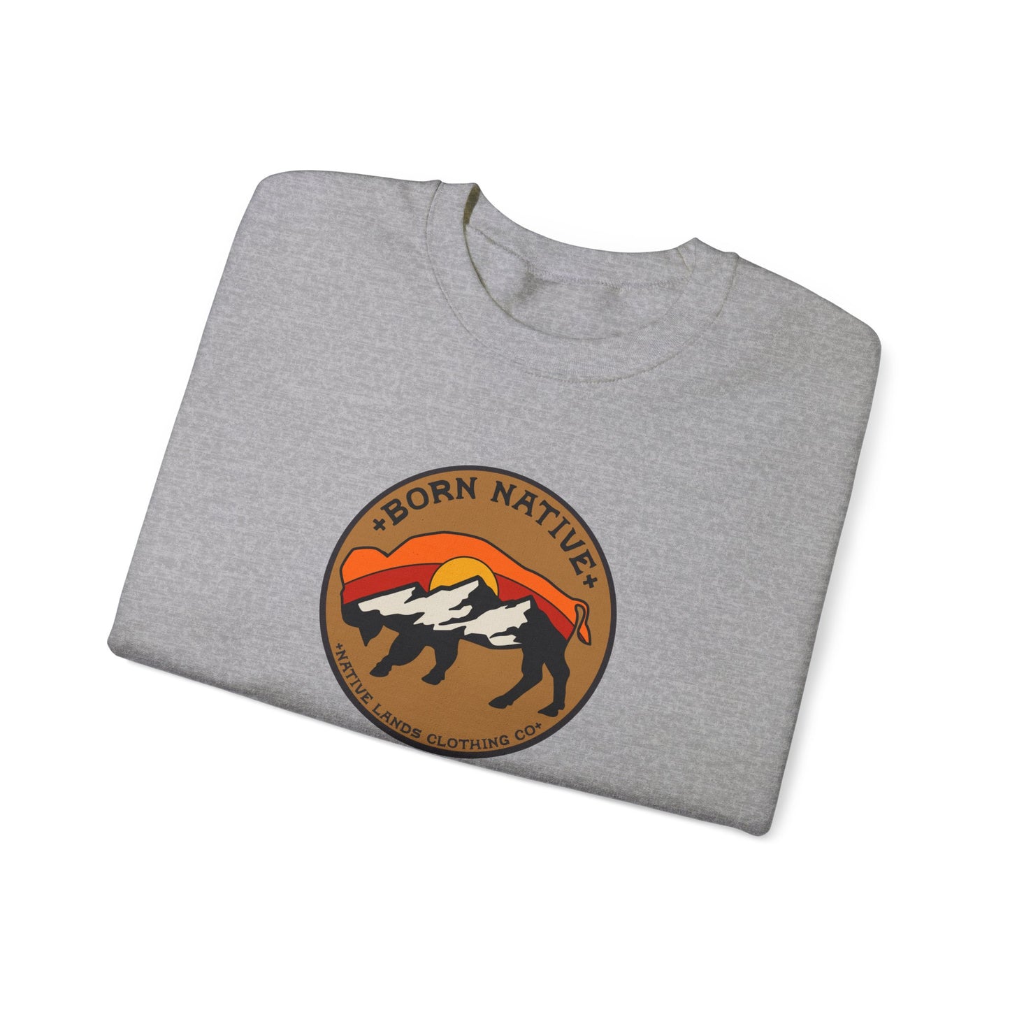 Sweatshirt Rugadh Dúchasach Bison Sun Cotton - Na Chéad Náisiúin, Bundúchasach Cheanada, Dúchasach, Meiriceánach Dúchasach