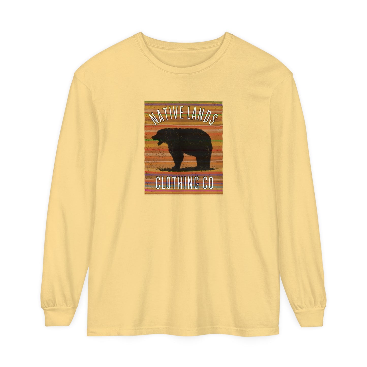 Bear Roaring Garment-Dyed Long Sleeve Shirt Earth Cotton - First Nations, Canadian Aboriginal, Indigenous, Native American