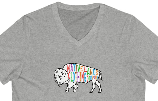 Bison V-Neck Shirt Cotton - First Nations, Canadian Aboriginal, Indigenous, Native American