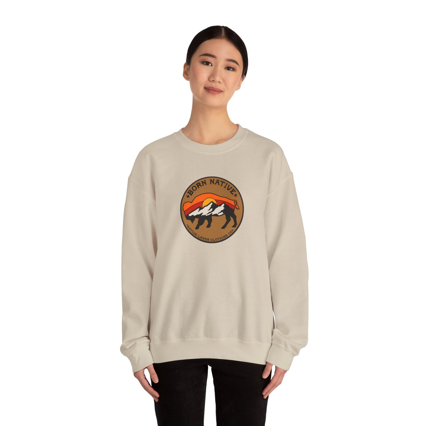 Born Native Sweatshirt Bison Sun Cotton - First Nations, Canadian Aboriginal, Indigenous, Native American