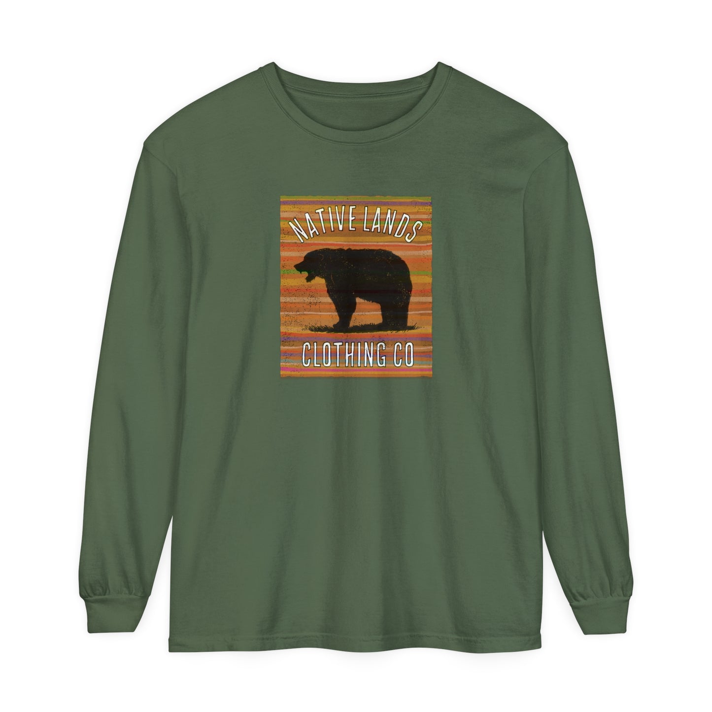 Bear Roaring Garment-Dyed Long Sleeve Shirt Earth Cotton - First Nations, Canadian Aboriginal, Indigenous, Native American