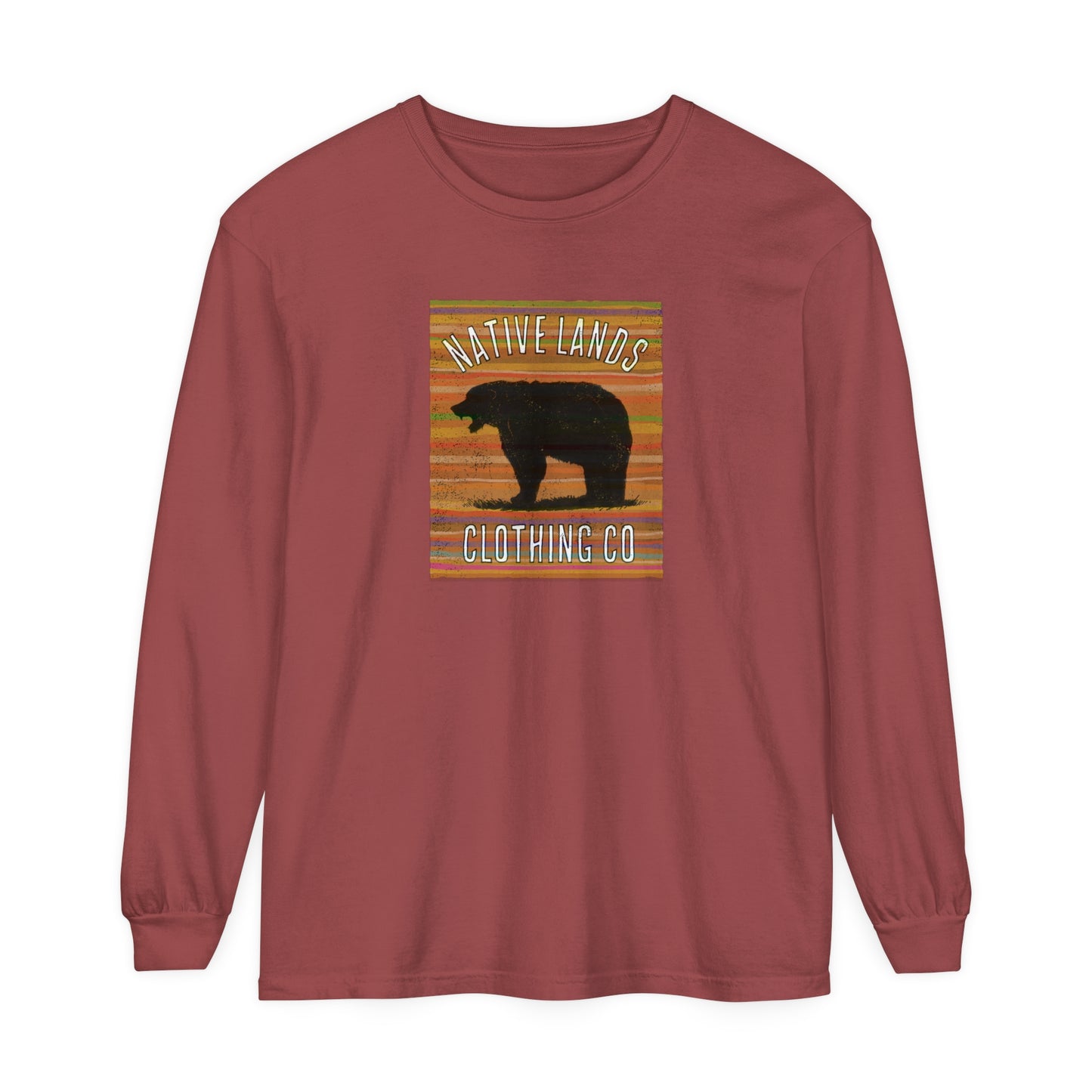 Bear Roaring Garment-Dyed Long Sleeve Shirt Earth Cotton - First Nations, Canadian Aboriginal, Indigenous, Native American