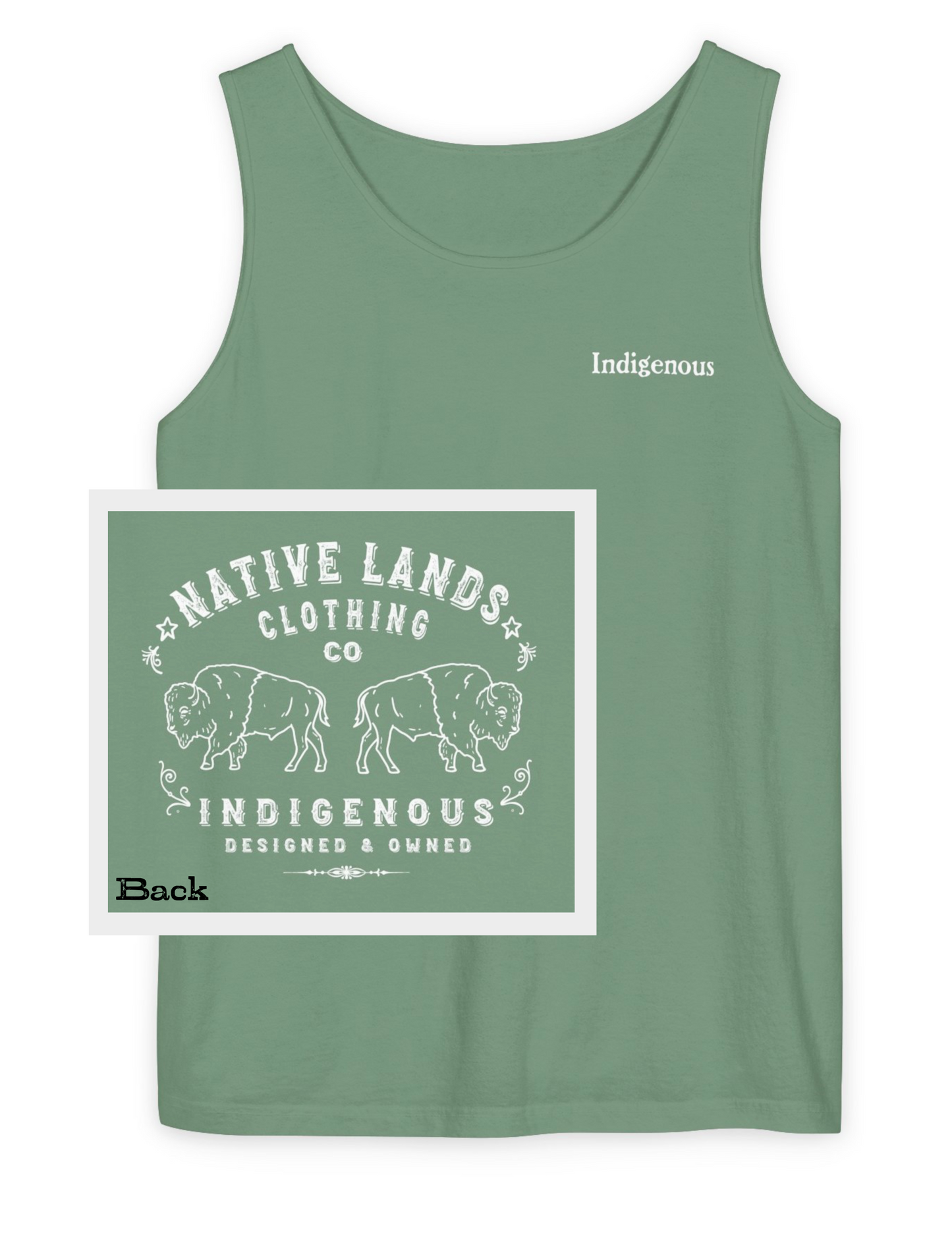 Indigenous Bisons Garment-Dyed Tank Top (vorne/hinten) Baumwolle First Nations Kanadische Ureinwohner der indigenen amerikanischen Ureinwohner