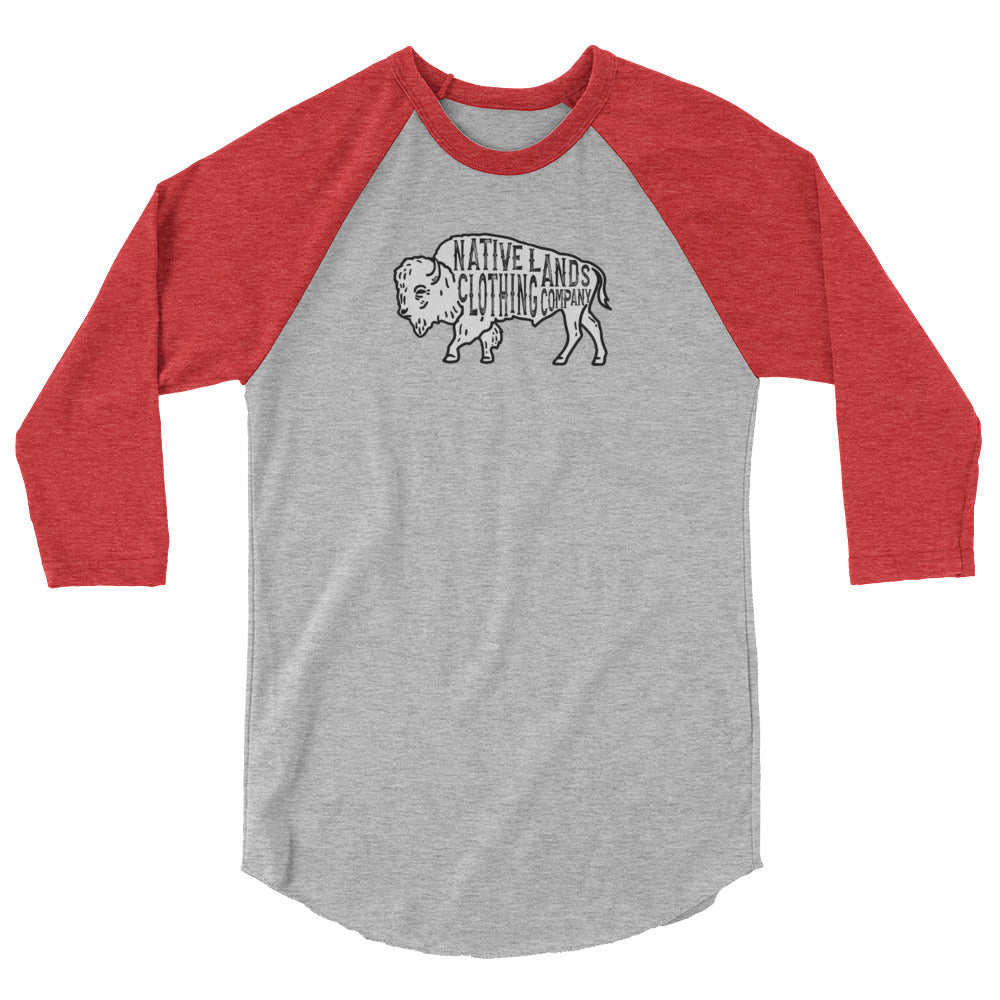 Bison Baseball Shirt 3/4 Sleeve Cotton First Nations, Canadian Aboriginal, Indigenous, Native American