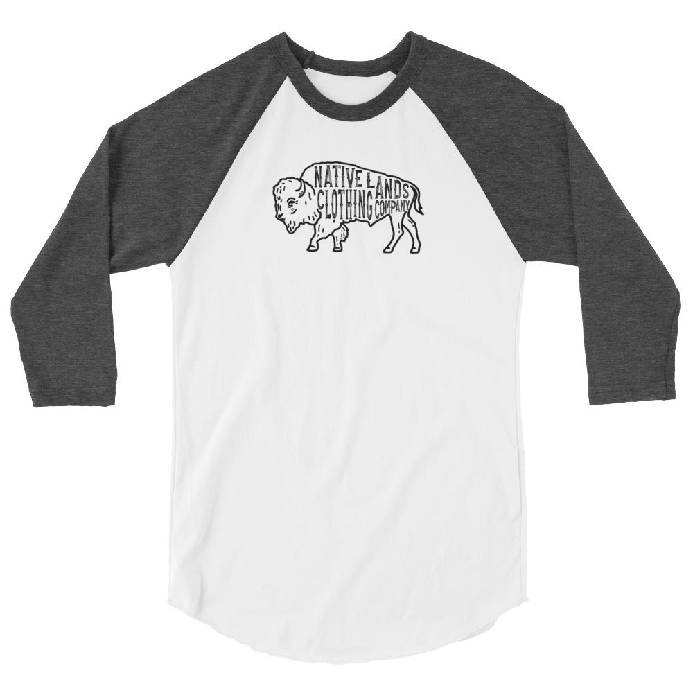 Bison Baseball Shirt 3/4 Sleeve Cotton First Nations, Canadian Aboriginal, Indigenous, Native American